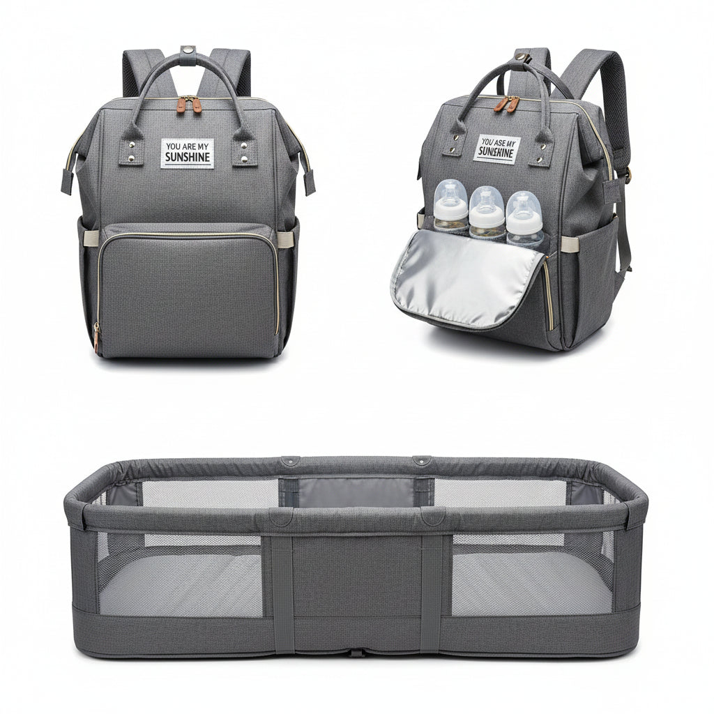 3 in 1 Diaper Bag Backpack Foldable Baby Bed Waterproof Travel Bag with USB Charge Diaper Bag Backpack with Changing Bed 3 Types